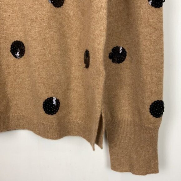 J.Crew L Cashmere Sweater Beige Black Sequins Polka Dots - Picture 10 of 15